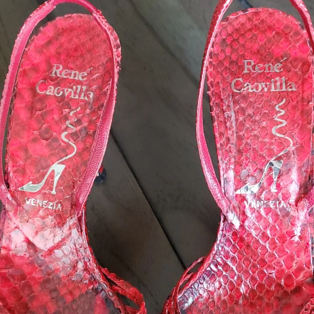 René Caovilla Snakeskin Slingback Heel Sandals, Red, 39EU (9US) - Picture 3 of 15